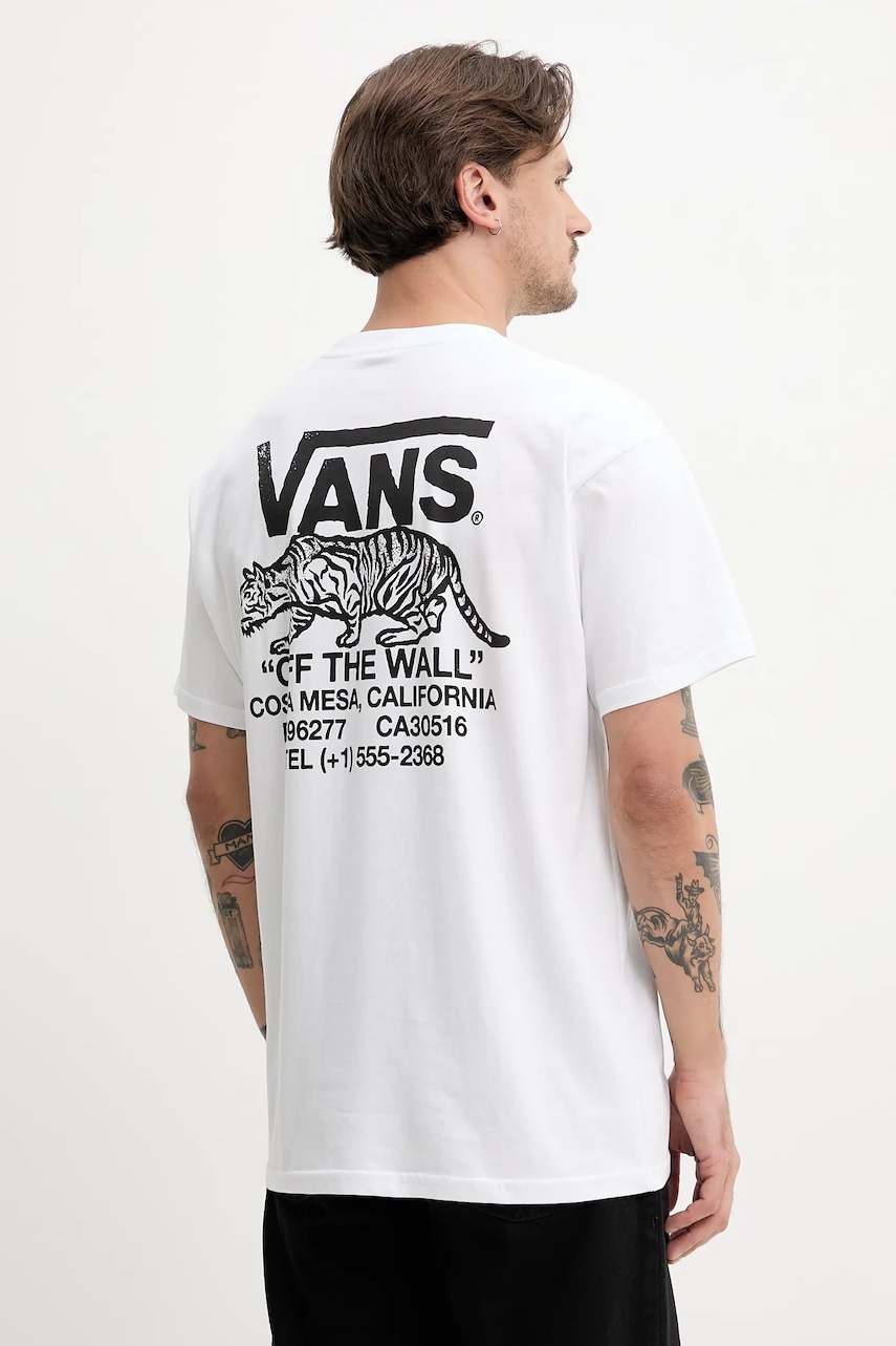 Βαμβακερό μπλουζάκι Vans ανδρικό, χρώμα: άσπρο, VN000M3YWHT1