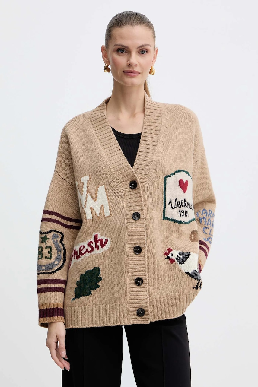 Μάλλινη ζακέτα Weekend Max Mara BELGIO γυναικεία, χρώμα: μπεζ, 2525346082600