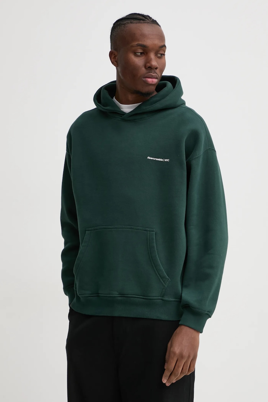 Μπλούζα Abercrombie & Fitch χρώμα: πράσινο, με κουκούλα, KI122-4366