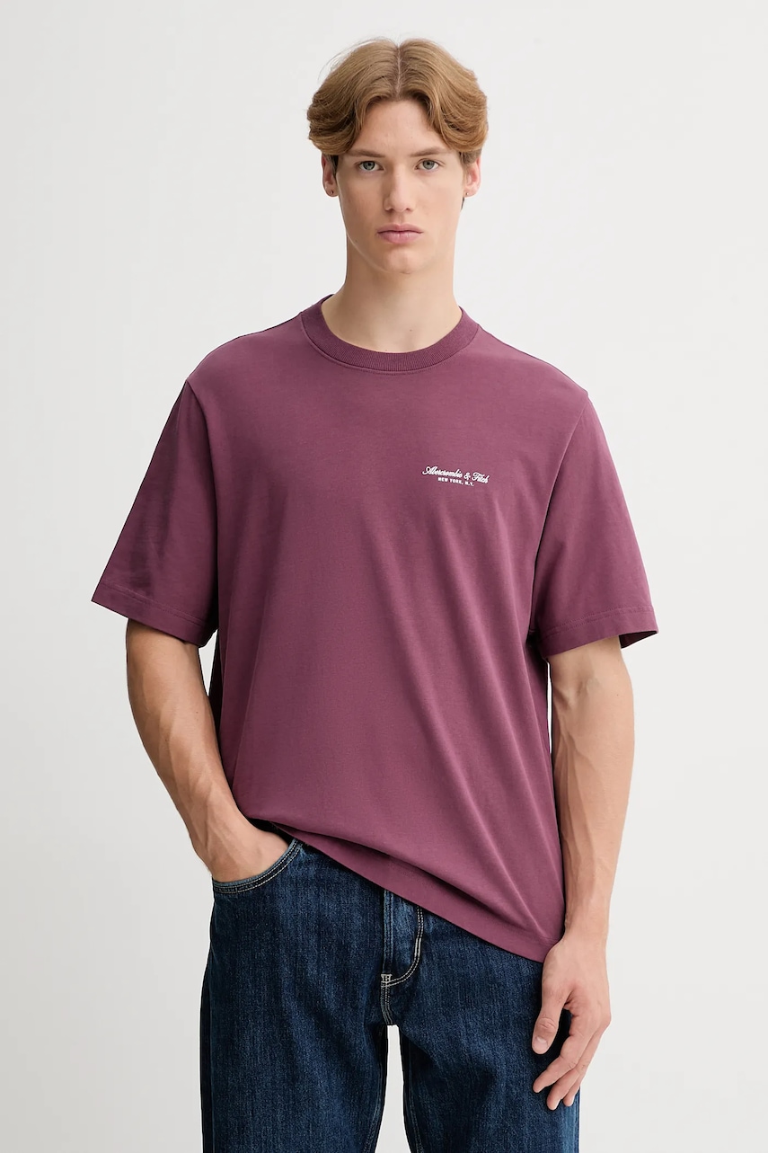 Βαμβακερό μπλουζάκι Abercrombie & Fitch ανδρικό, χρώμα: μοβ, KI123-5091-610