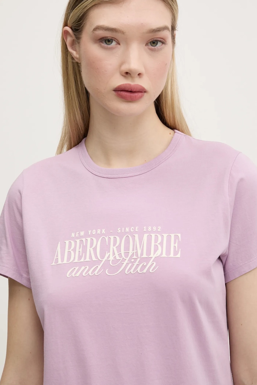 Βαμβακερό μπλουζάκι Abercrombie & Fitch γυναικείο, χρώμα: μοβ, KI185-5058