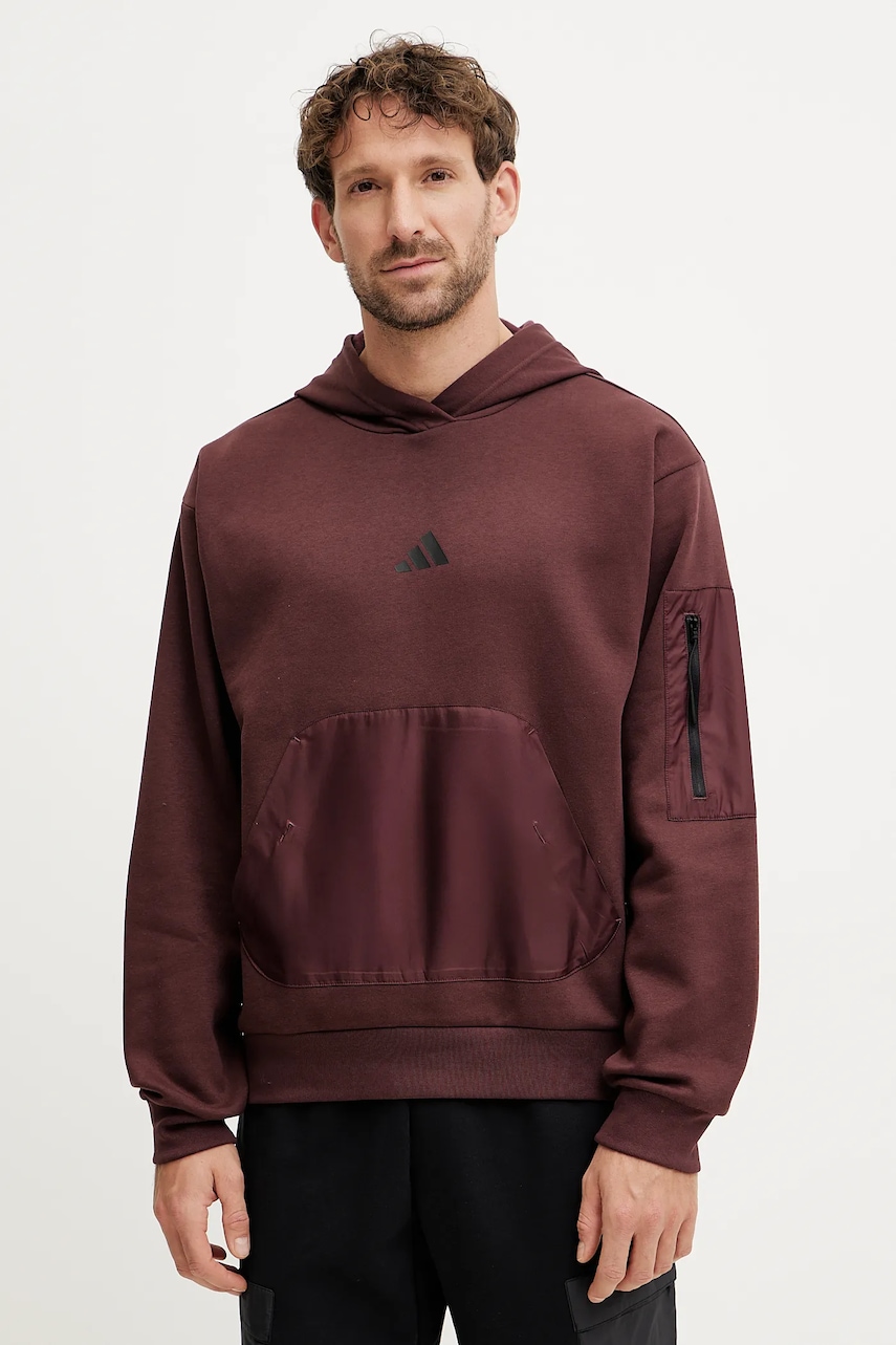 Μπλούζα adidas City Escape χρώμα: κόκκινο, με κουκούλα, JF3278