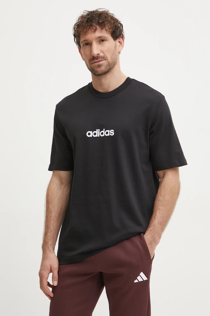 Βαμβακερό μπλουζάκι adidas Essentials Linear ανδρικό, χρώμα: μαύρο, JE8993