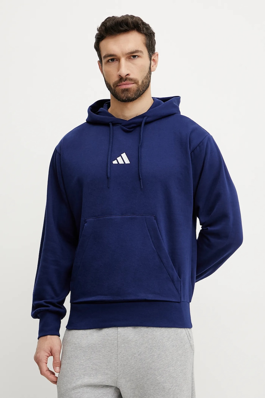 Μπλούζα adidas Feelcozy χρώμα: ναυτικό μπλε, με κουκούλα, JE3810