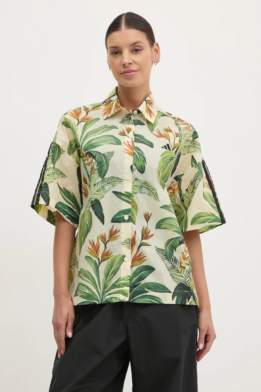 Πουκάμισο adidas x Farm Rio χρώμα: μπεζ, JD6280