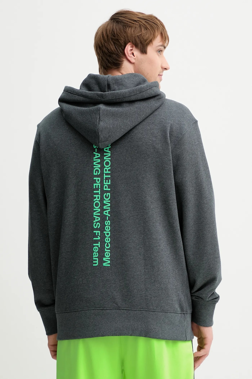 Βαμβακερή μπλούζα adidas x Mercedes χρώμα: γκρι, με κουκούλα, JX8778