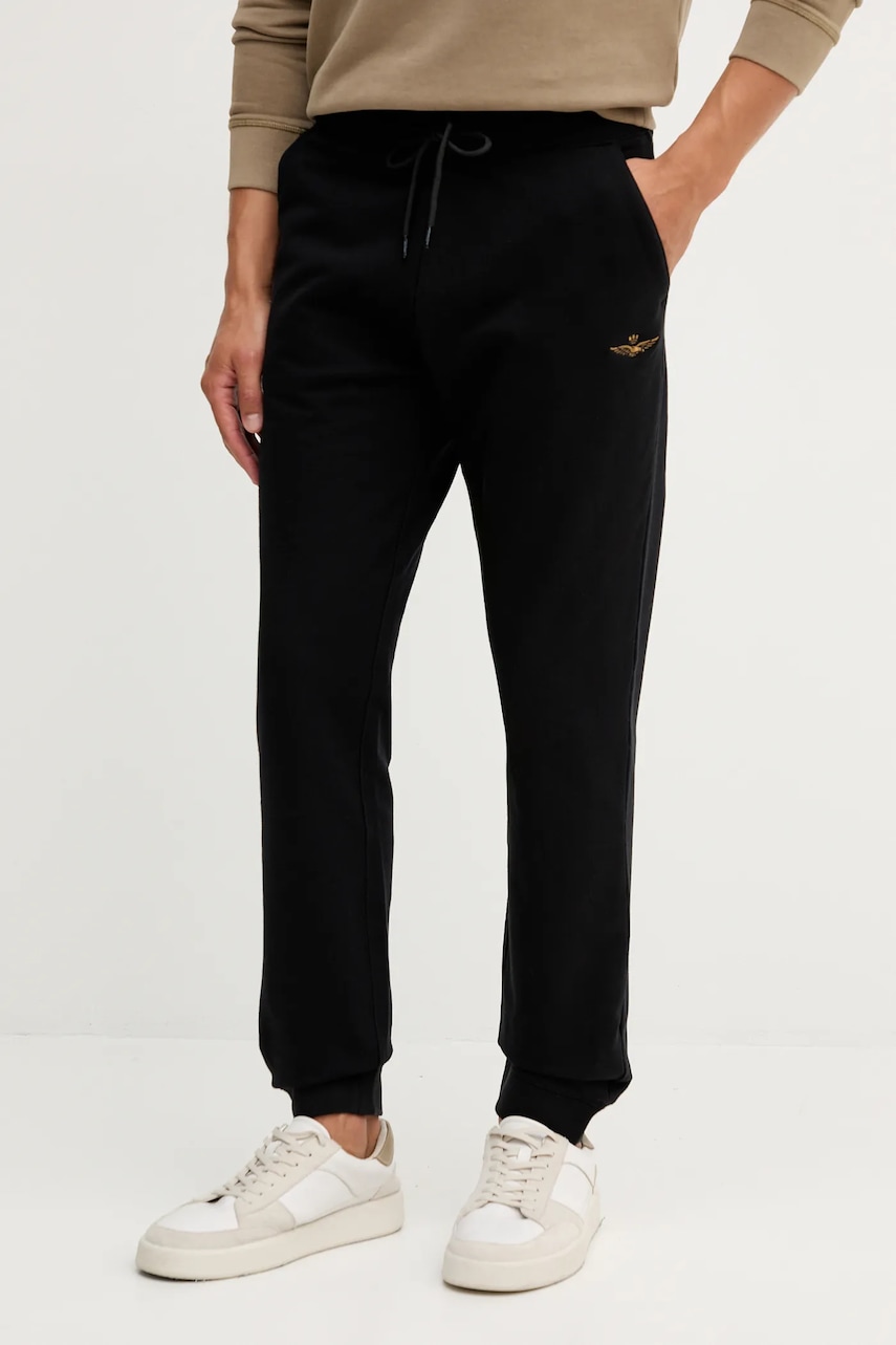 Παντελόνι φόρμας Aeronautica Militare ανδρικό, χρώμα: μαύρο, PF1008UF00662