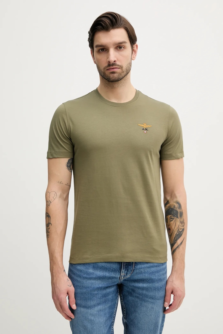 Βαμβακερό μπλουζάκι Aeronautica Militare ανδρικά, χρώμα: πράσινο, TS1580J372