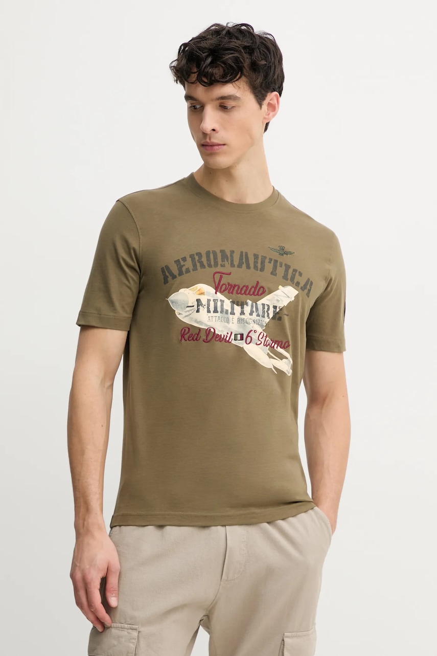 Βαμβακερό μπλουζάκι Aeronautica Militare ανδρικό, χρώμα: πράσινο, TS2406J641