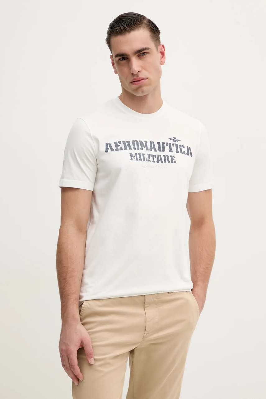 Βαμβακερό μπλουζάκι Aeronautica Militare ανδρικό, χρώμα: άσπρο, TS2407J677