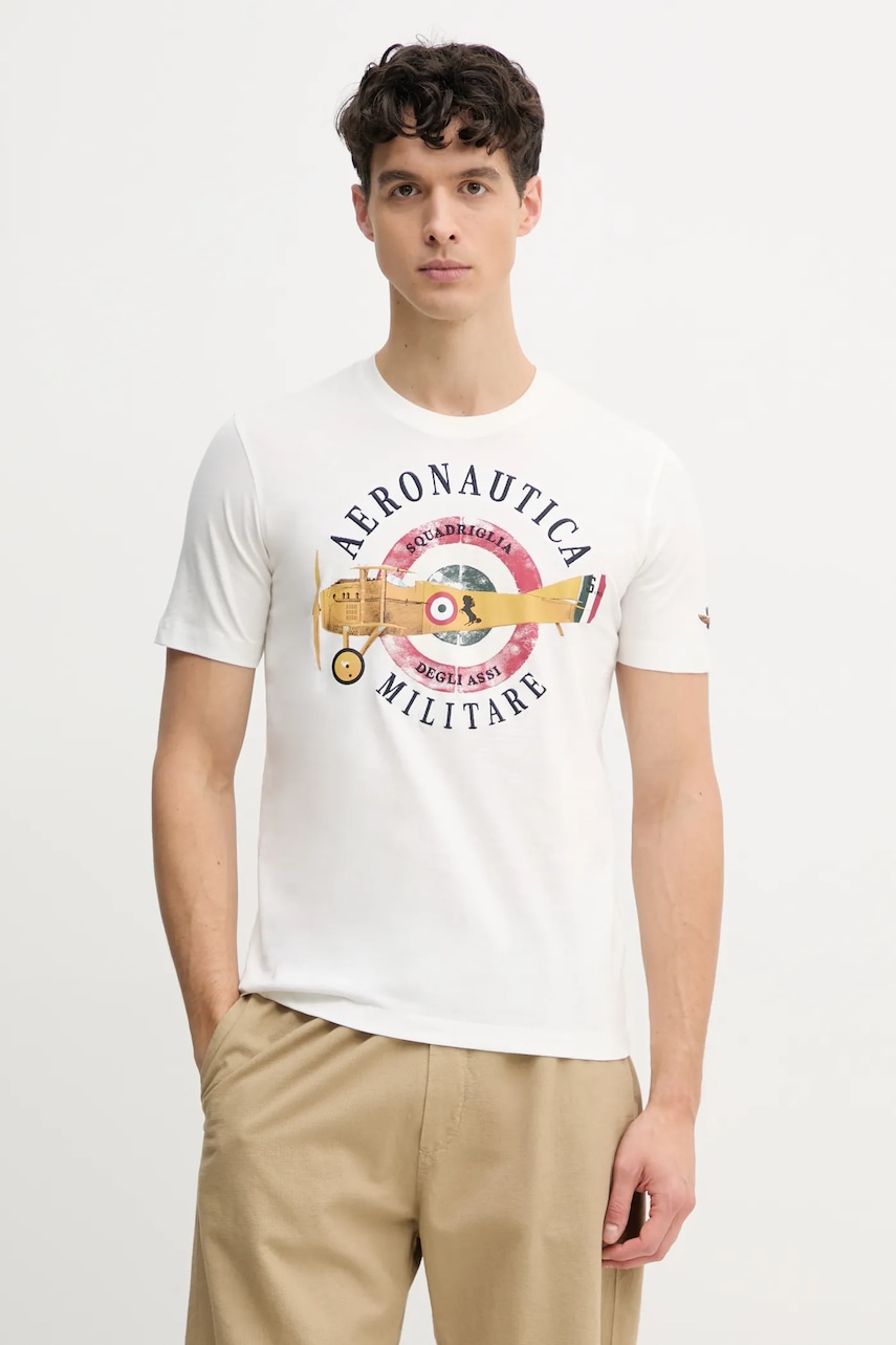 Βαμβακερό μπλουζάκι Aeronautica Militare ανδρικό, χρώμα: άσπρο, TS2414J641