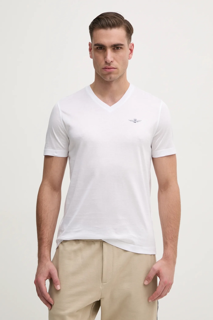 Βαμβακερό μπλουζάκι Aeronautica Militare ανδρικό, χρώμα: άσπρο, TS2418J683