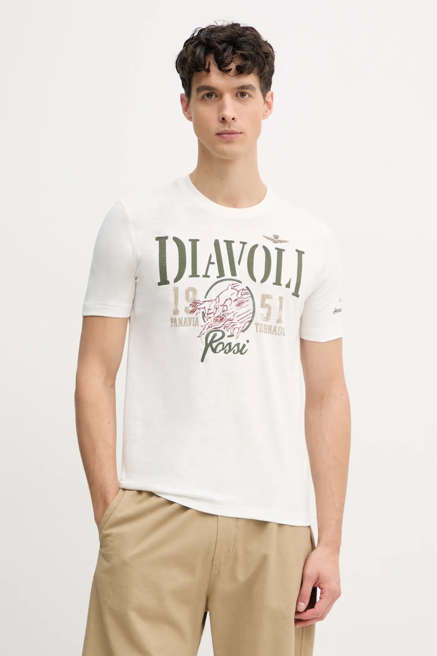 Βαμβακερό μπλουζάκι Aeronautica Militare ανδρικό, χρώμα: άσπρο, TS2422J686