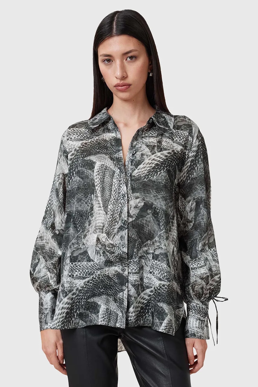 Μεταξωτό πουκάμισο AllSaints LEYLA χρώμα: γκρι, W042PC