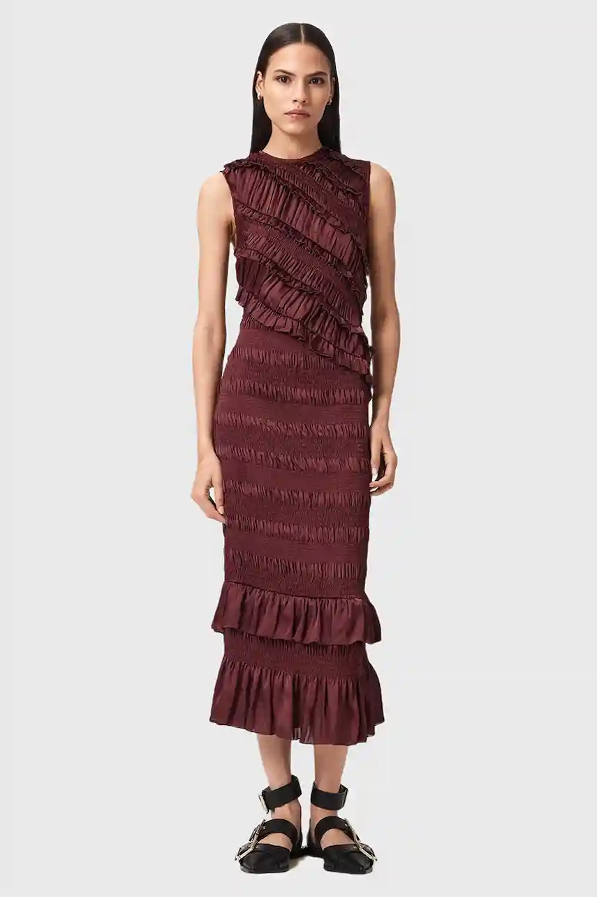 Φόρεμα AllSaints NYLA χρώμα: κόκκινο, W034DD