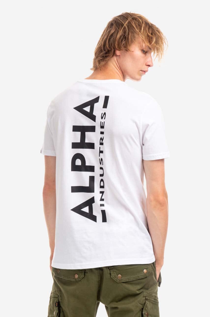 Βαμβακερό μπλουζάκι Alpha Industries Koszulka Alpha Industries Backprint T 128507 09 χρώμα: άσπρο