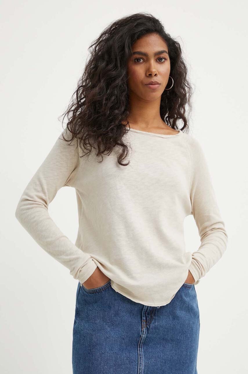 Βαμβακερή μπλούζα με μακριά μανίκια American Vintage T-SHIRT ML COL BATEAU χρώμα: μπεζ SON31GE24