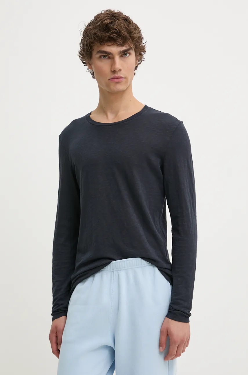 Βαμβακερή μπλούζα με μακριά μανίκια American VintageT-SHIRT ML COL ROND χρώμα: ναυτικό μπλε MBYSA18