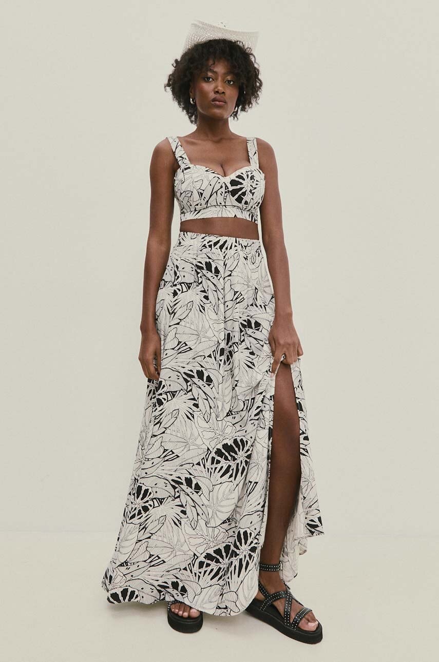 Λινή φούστα Answear.LAB χρώμα: άσπρο