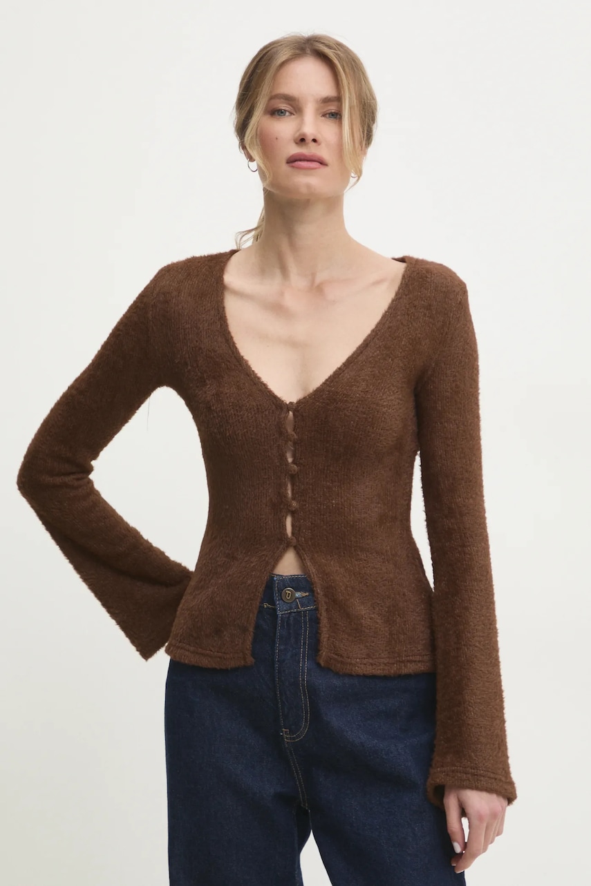 Πλεκτή ζακέτα Answear.LAB χρώμα: καφέ