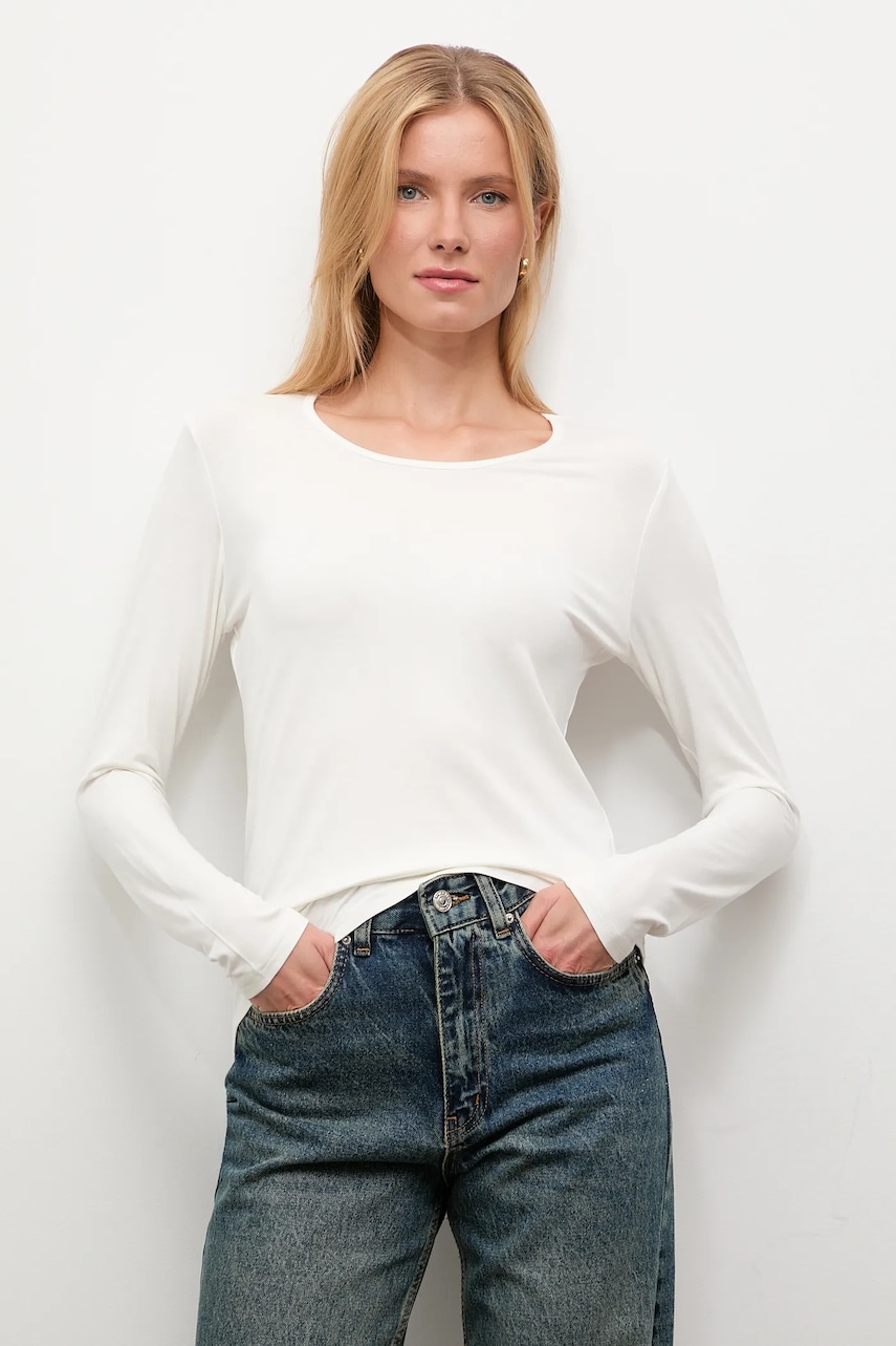 Μακρυμάνικο με μετάξι Answear.LAB χρώμα: άσπρο