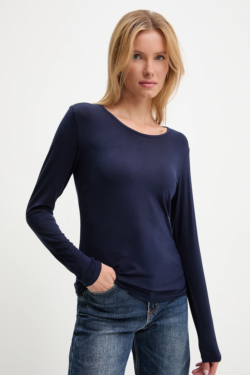 Μακρυμάνικο με μετάξι Answear.LAB χρώμα: ναυτικό μπλε