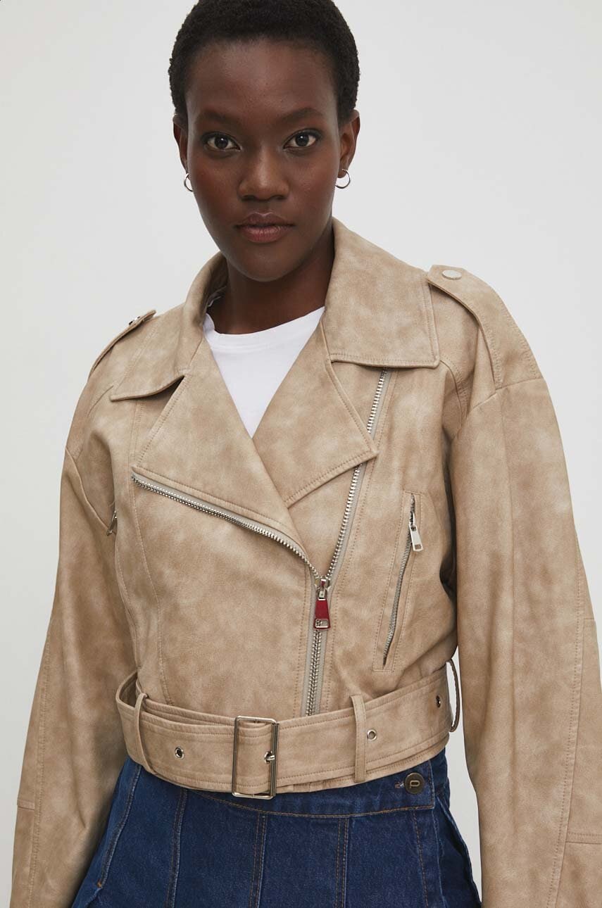 Δερμάτινο μπουφάν Answear.LAB γυναικεία, χρώμα: μπεζ