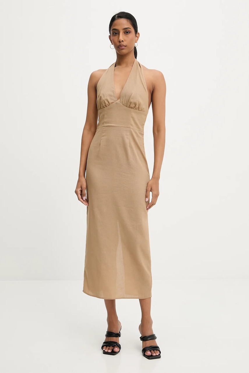 Φόρεμα με λινό Answear.LAB χρώμα: καφέ