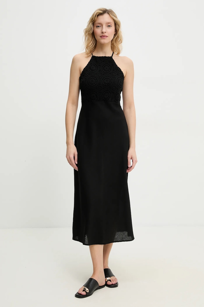 Φόρεμα με λινό Answear.LAB χρώμα: μαύρο