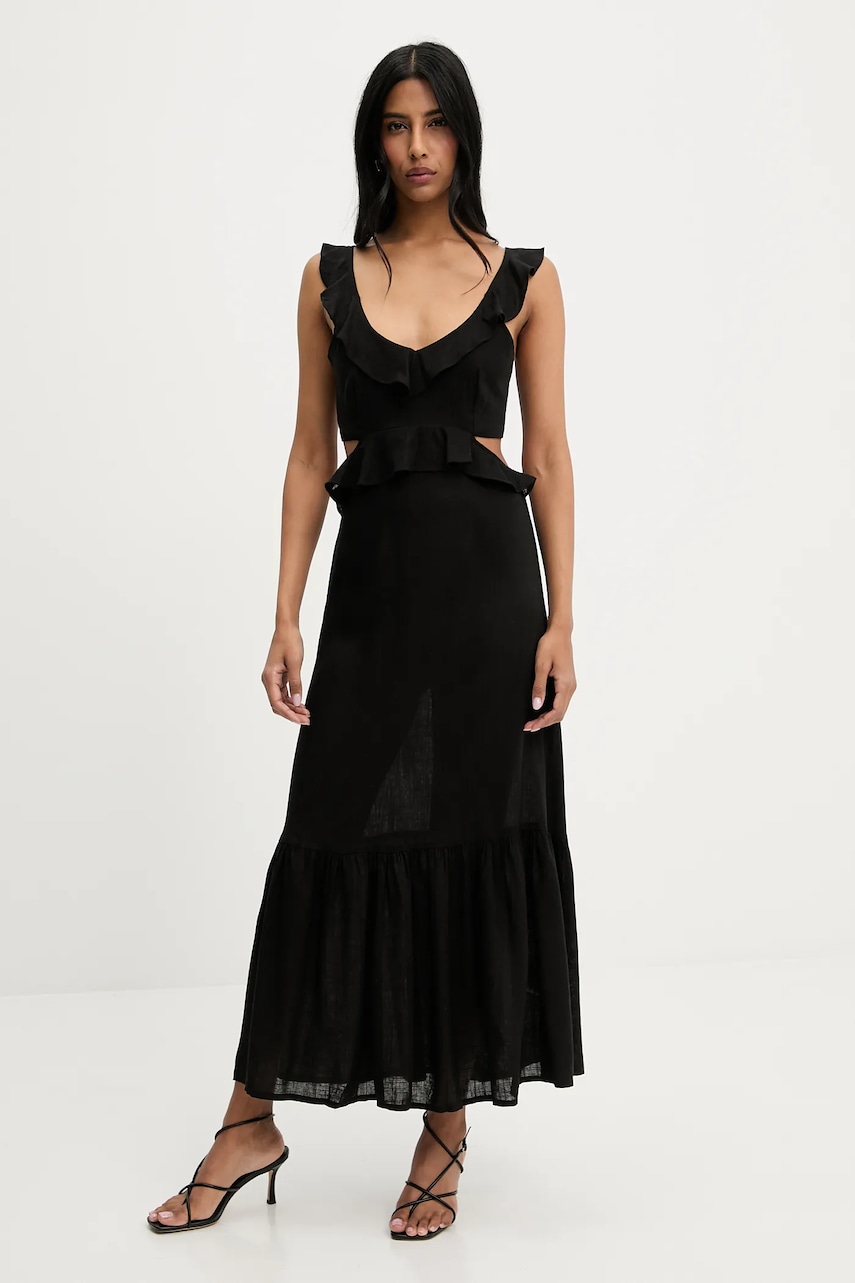 Φόρεμα με λινό Answear.LAB χρώμα: μαύρο