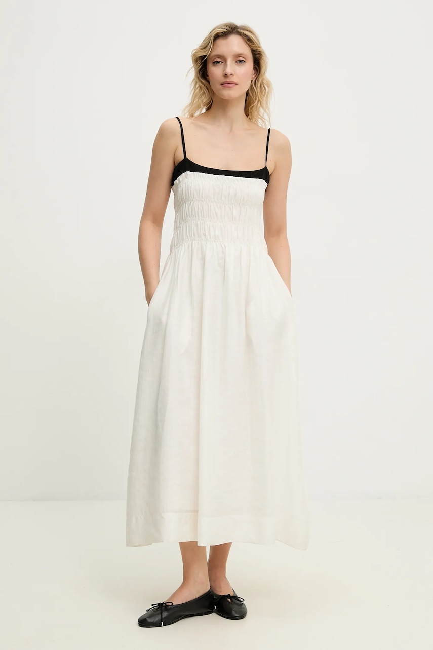 Φόρεμα με λινό Answear.LAB χρώμα: άσπρο