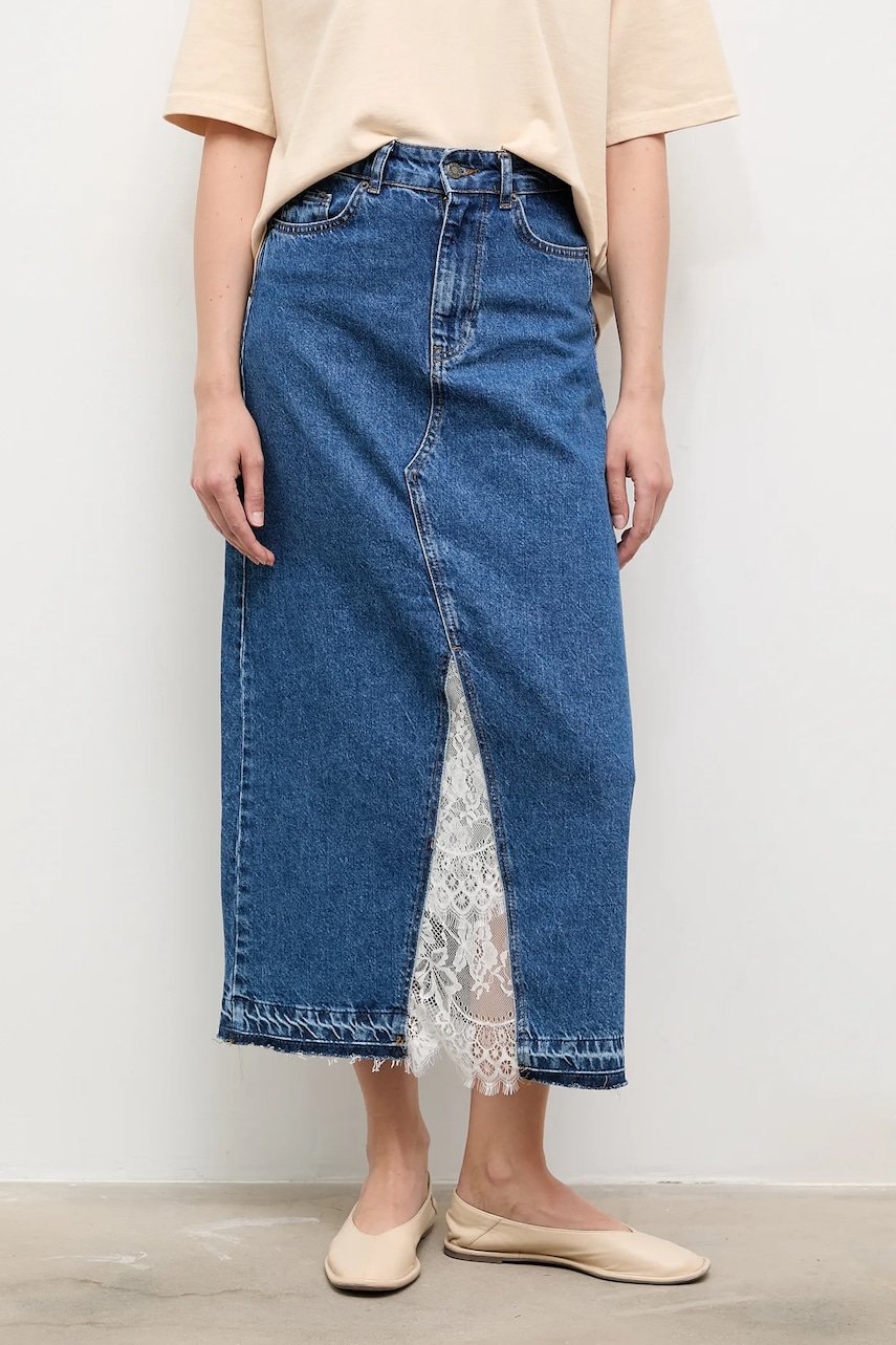 Βαμβακερή τζιν φούστα Answear.LAB χρώμα: μπλε