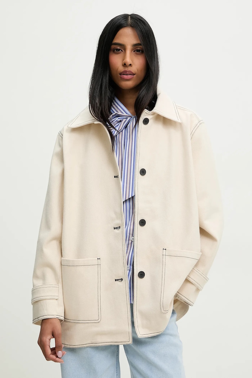 Βαμβακερό μπουφάν πουκάμισο Answear.LAB χρώμα: μπεζ