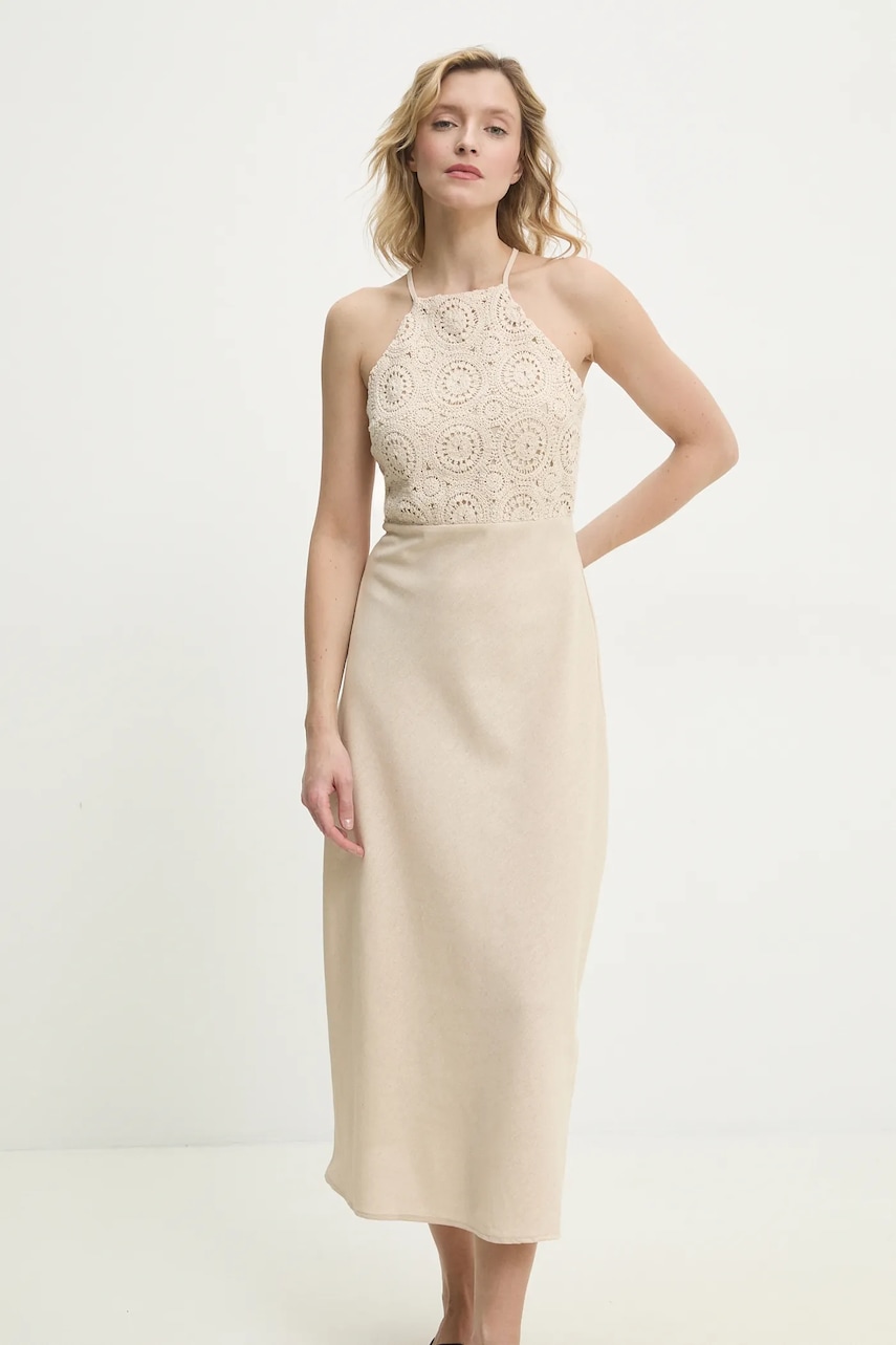 Φόρεμα με λινό Answear.LAB χρώμα: μπεζ