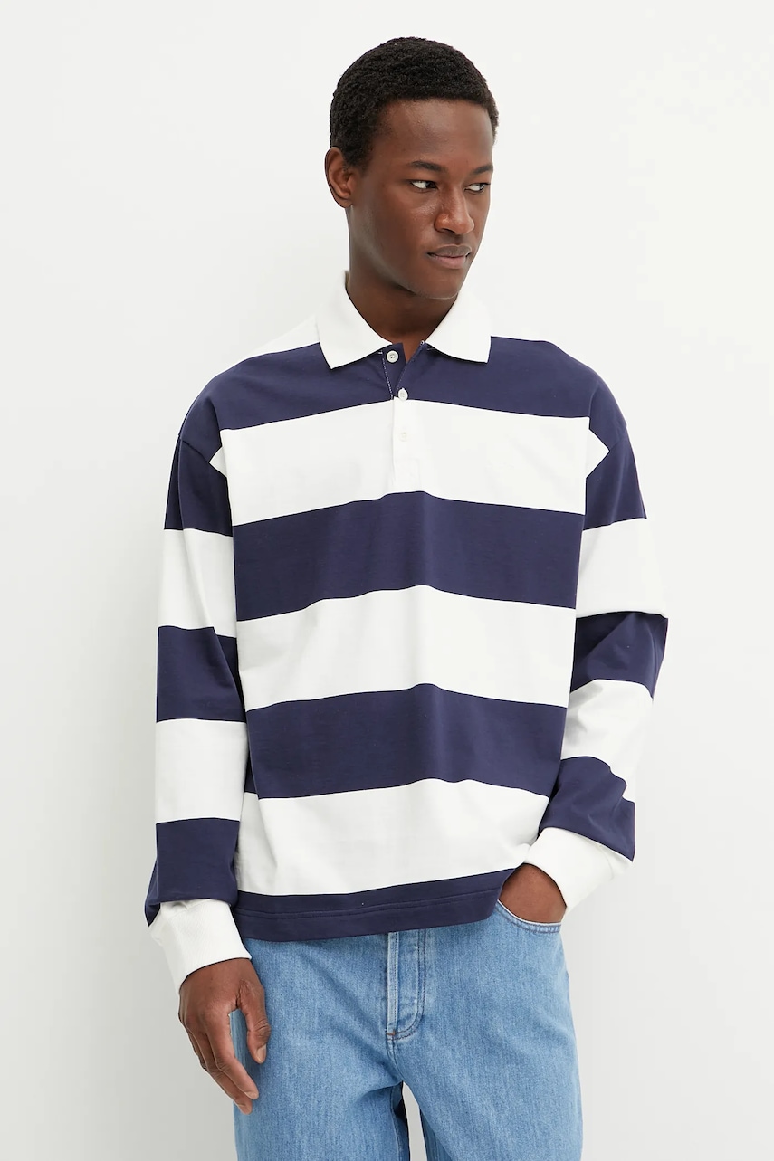 Βαμβακερή μπλούζα με μακριά μανίκια A.P.C. polo riley χρώμα: ναυτικό μπλε, COGFS.H26290