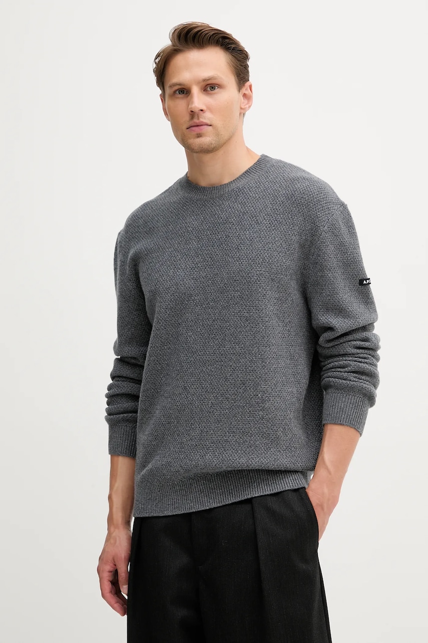 Μάλλινο πουλόβερ A.P.C. pull thomas ανδρικό, χρώμα: γκρι, WVBCZ.H23434