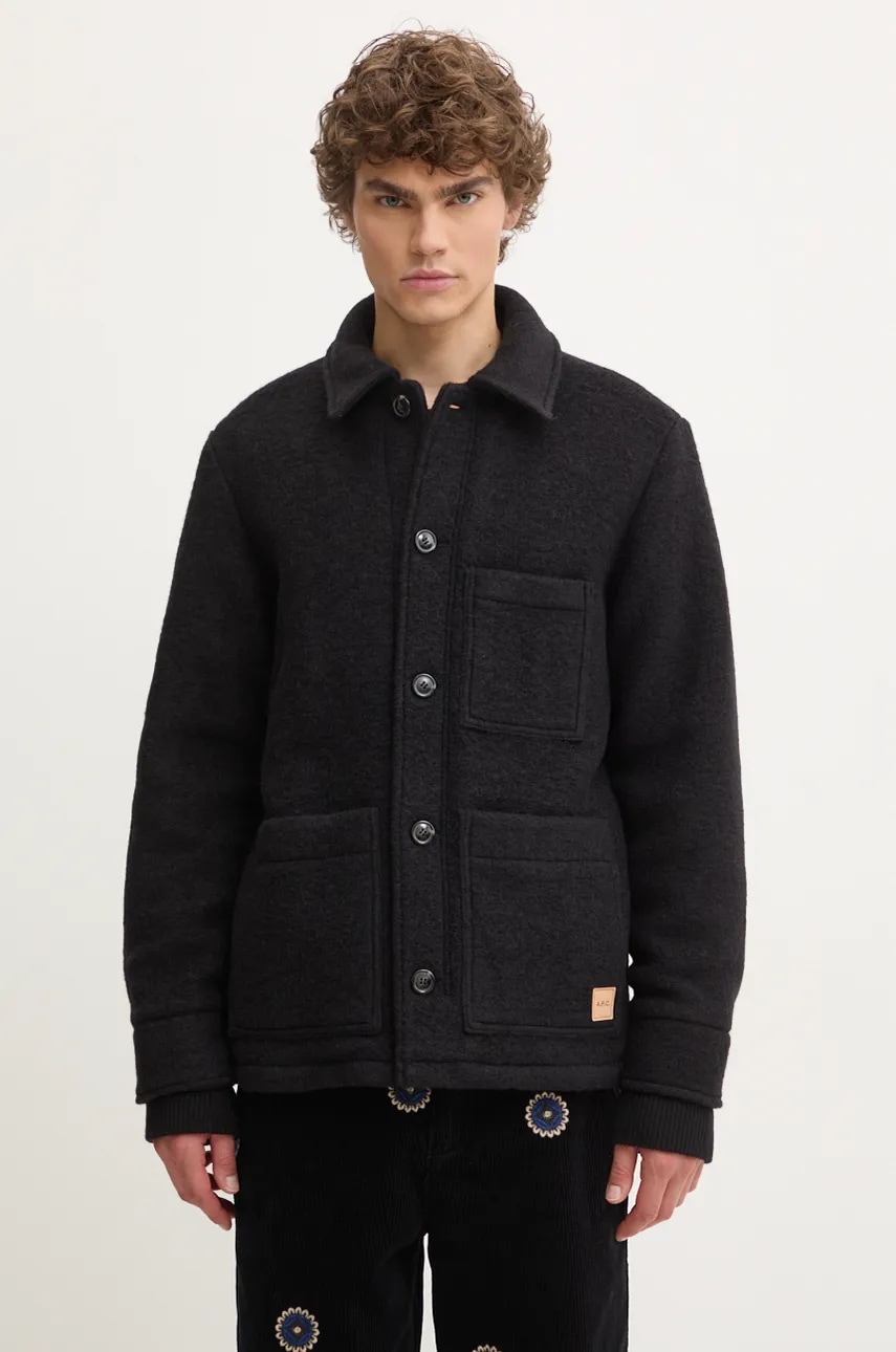 Μάλλινο σακάκι σε στυλ πουκάμισο A.P.C. veste emile patch χρώμα: μαύρο, WVBCA.H02961