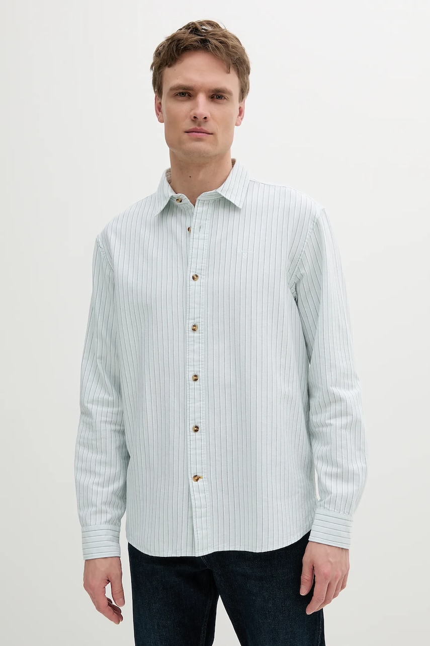 Βαμβακερό πουκάμισο Barbour Fenfield Oxford Stripe Relaxed Fit Shirt ανδρικό, χρώμα: τιρκουάζ, MSH5586