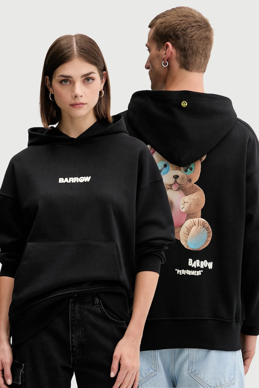 Βαμβακερή μπλούζα Barrow χρώμα: μαύρο, με κουκούλα, F5BWUAHS047