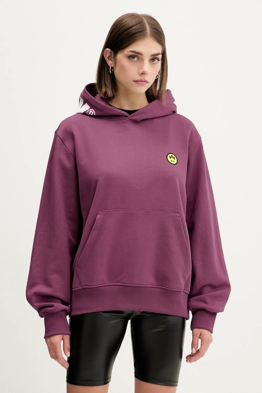 Βαμβακερή μπλούζα Barrow χρώμα: μοβ, με κουκούλα, F5BWUAHS058