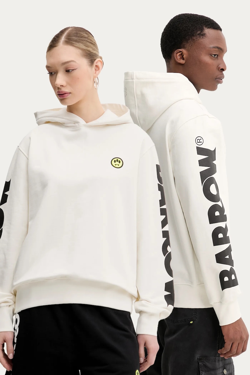 Βαμβακερή μπλούζα Barrow χρώμα: άσπρο, με κουκούλα, S5BWUAHS086