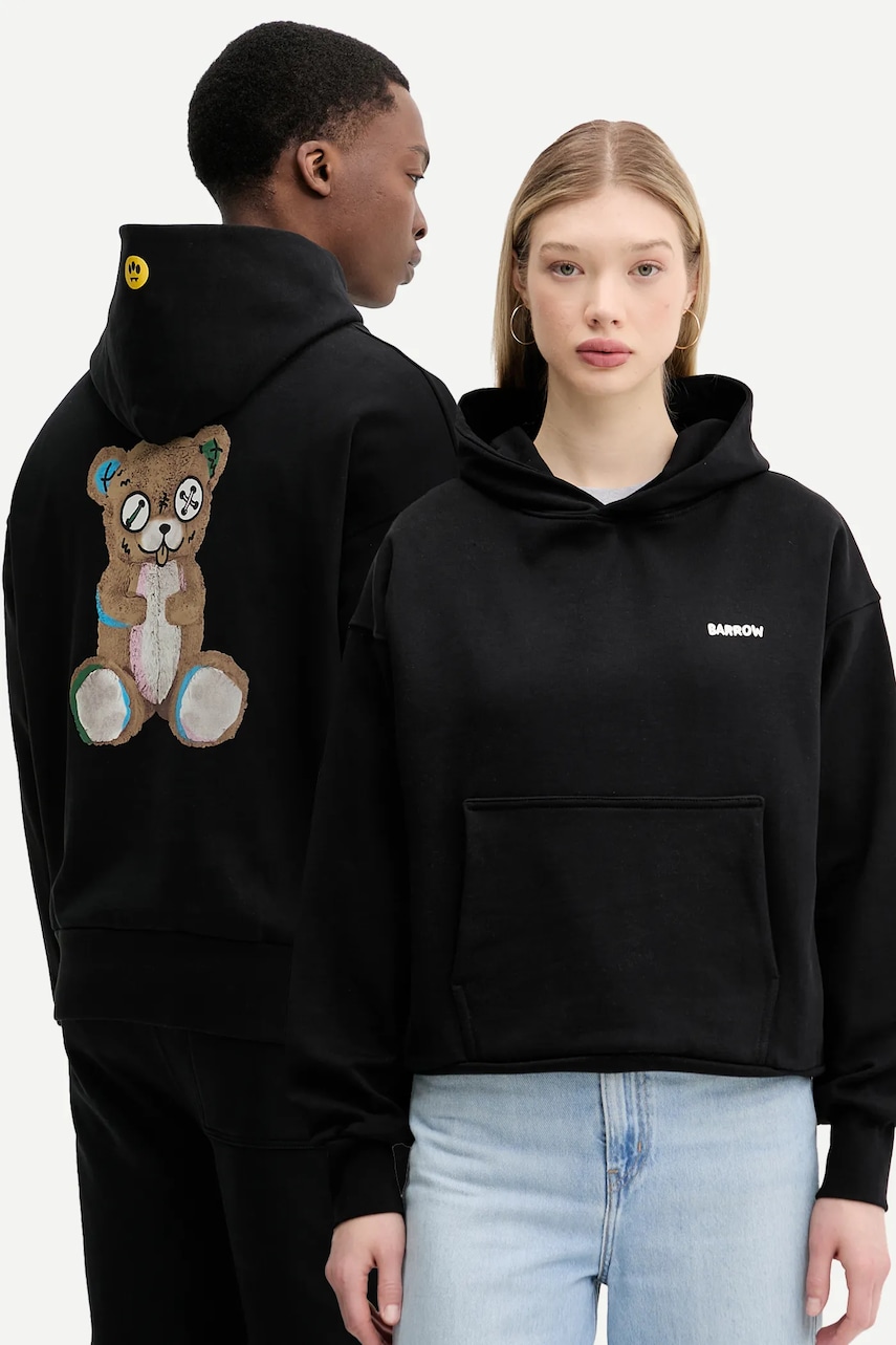 Βαμβακερή μπλούζα Barrow χρώμα: μαύρο, με κουκούλα, S5BWUAHS151