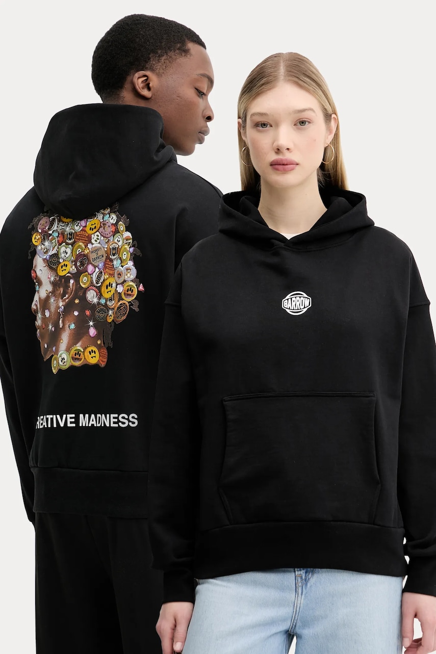 Βαμβακερή μπλούζα Barrow χρώμα: μαύρο, με κουκούλα, S5BWUAHS158