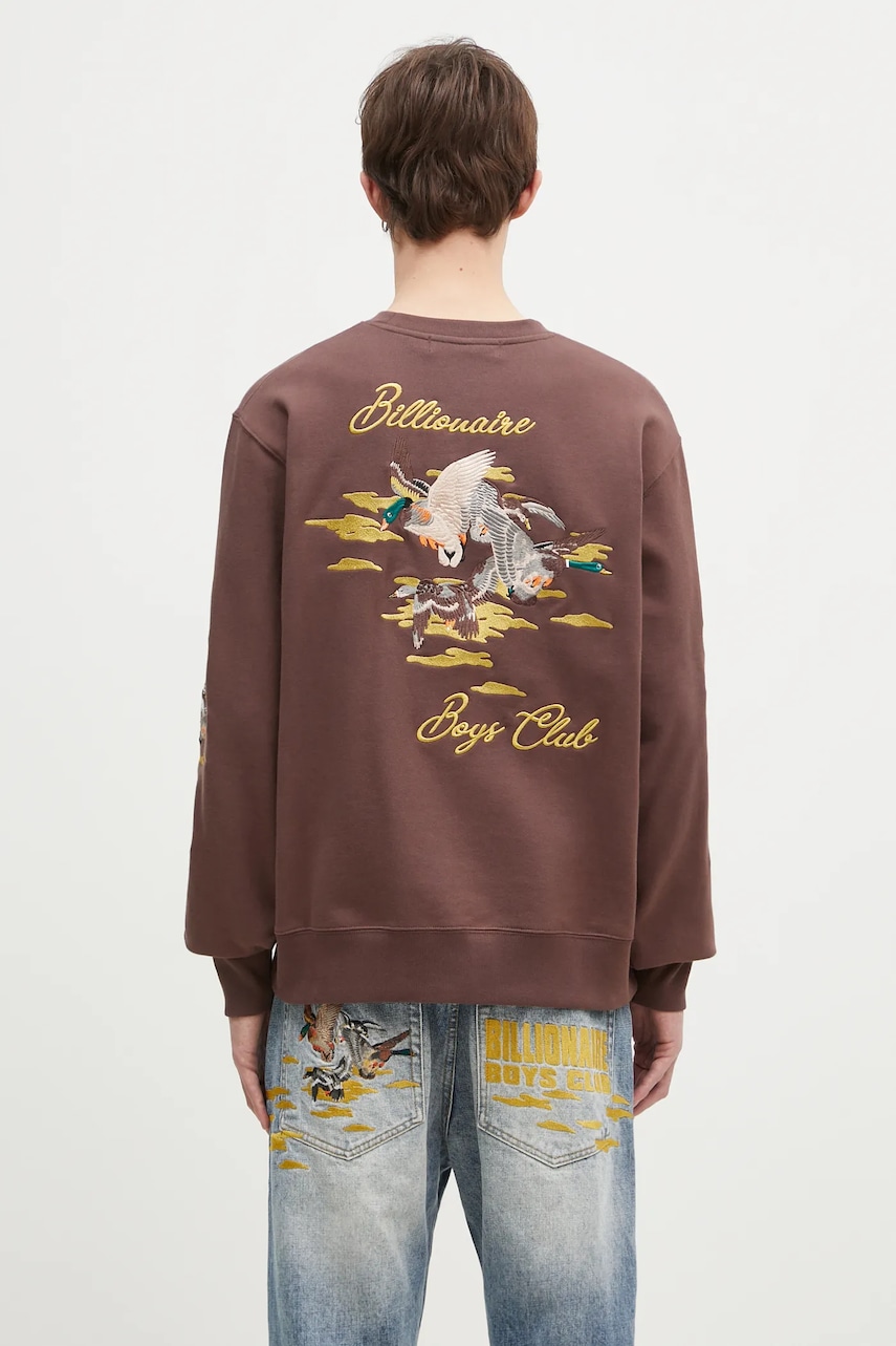 Βαμβακερή μπλούζα Billionaire Boys Club Duck Embroidered Crewneck χρώμα: καφέ, B24441