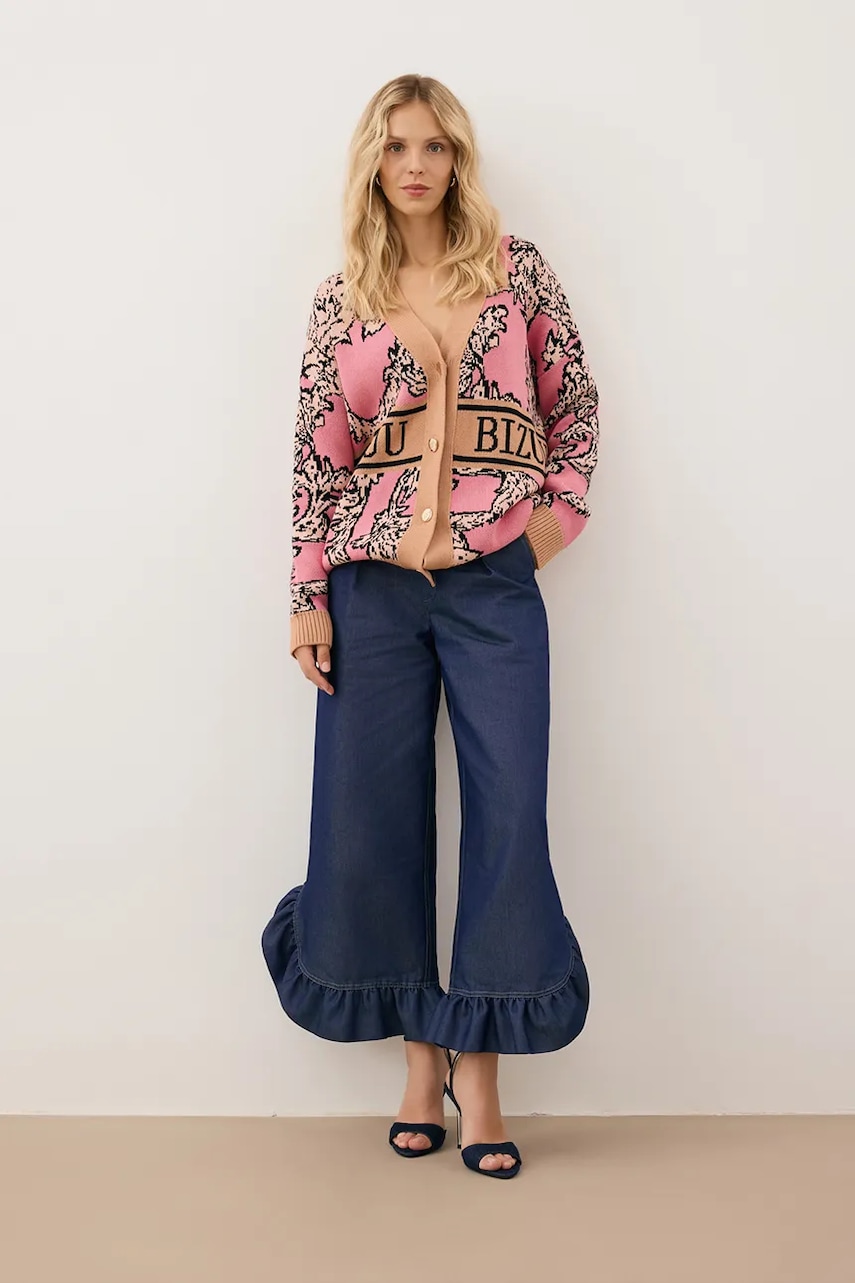 Βαμβακερή ζακέτα Bizuu FLORANA γυναικεία, χρώμα: ροζ, FLORANA RÓŻOWY