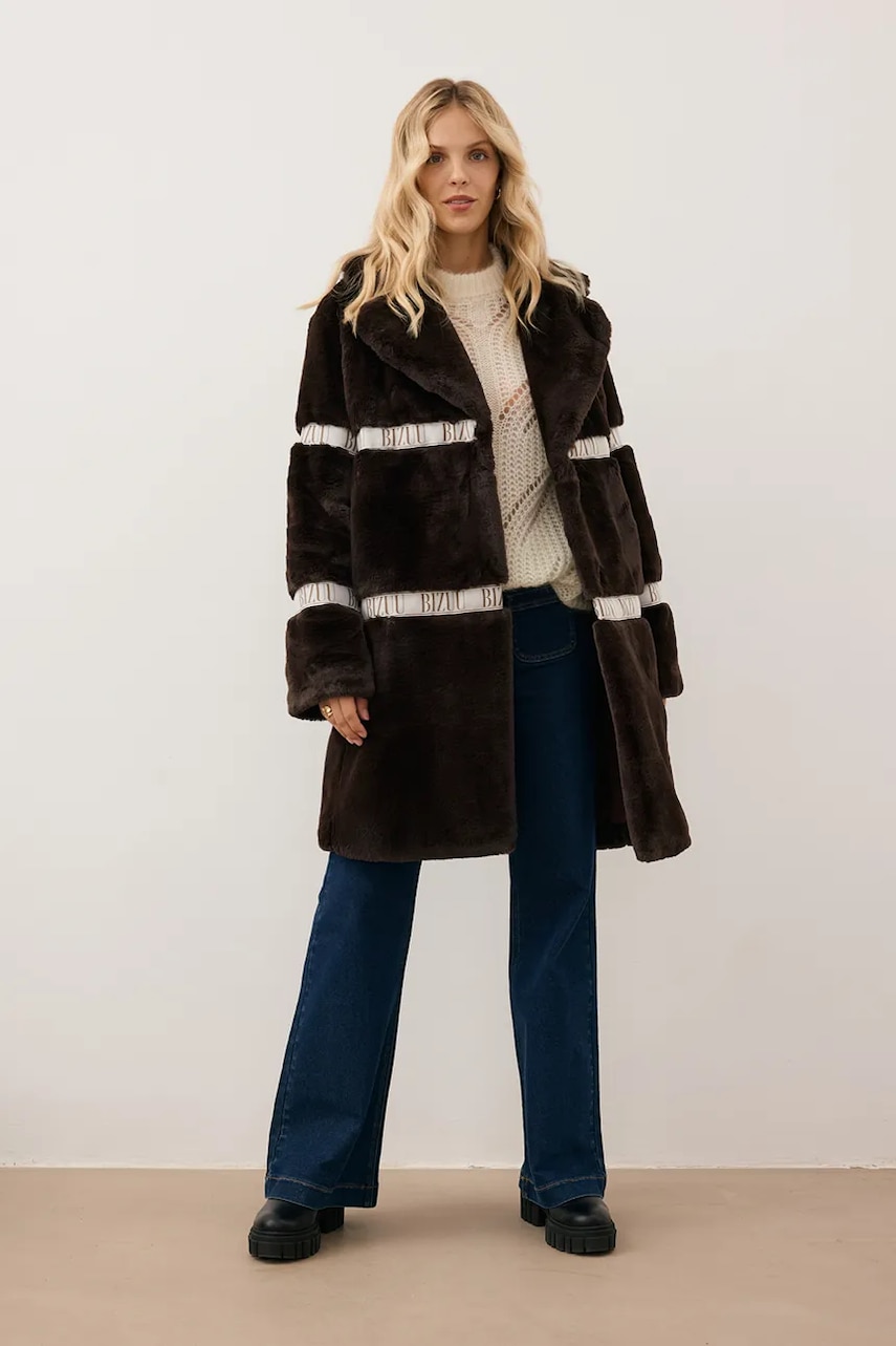 Παλτό Bizuu FLORENCE χρώμα: καφέ, FLORENCE BRĄZOWY
