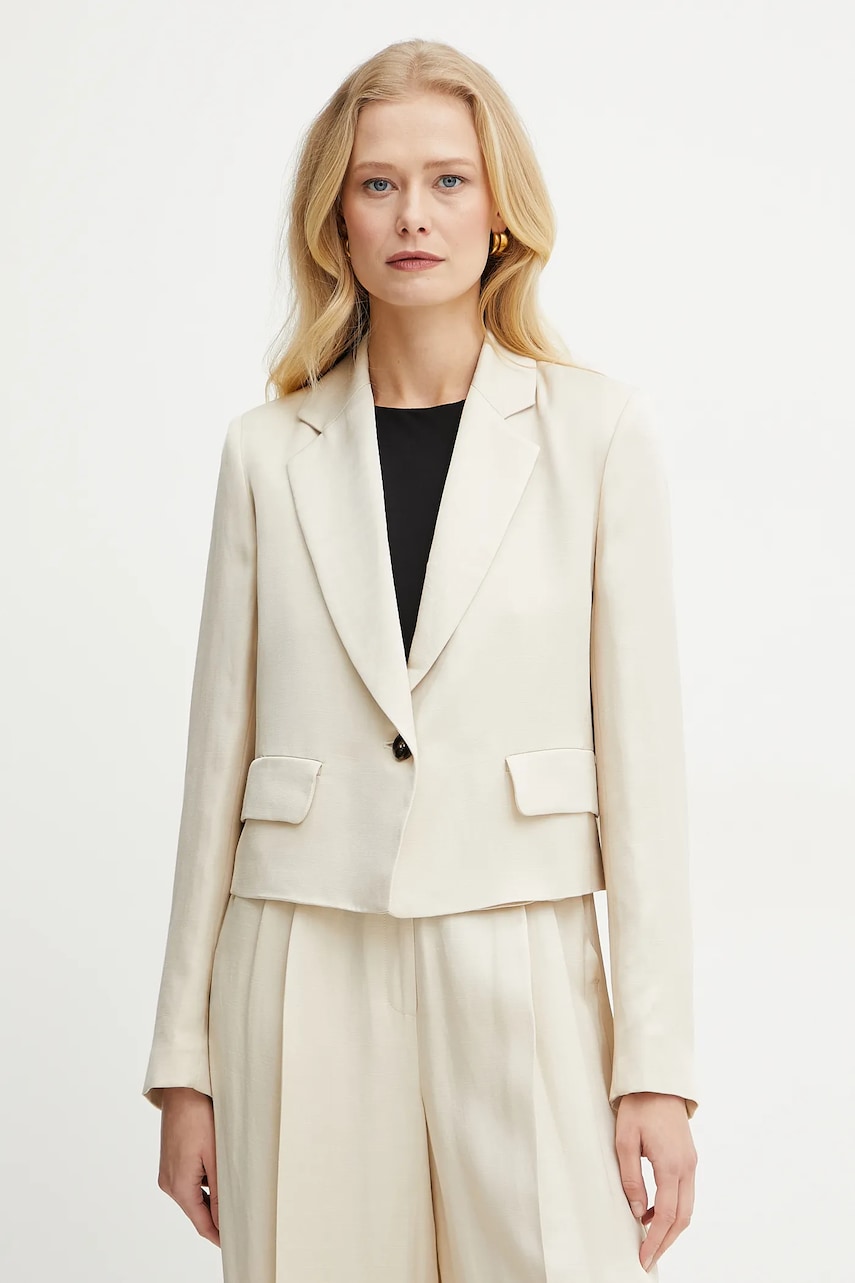 Blazer με μείγμα λινών Marella Emme by Marella χρώμα: μπεζ, 2515041121200