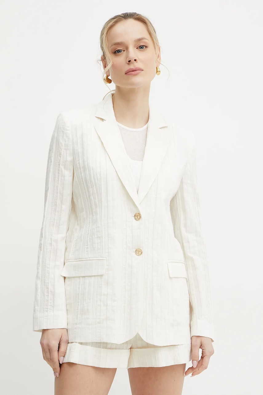 Blazer με μείγμα λινών Twinset χρώμα: μπεζ, 251TT2140