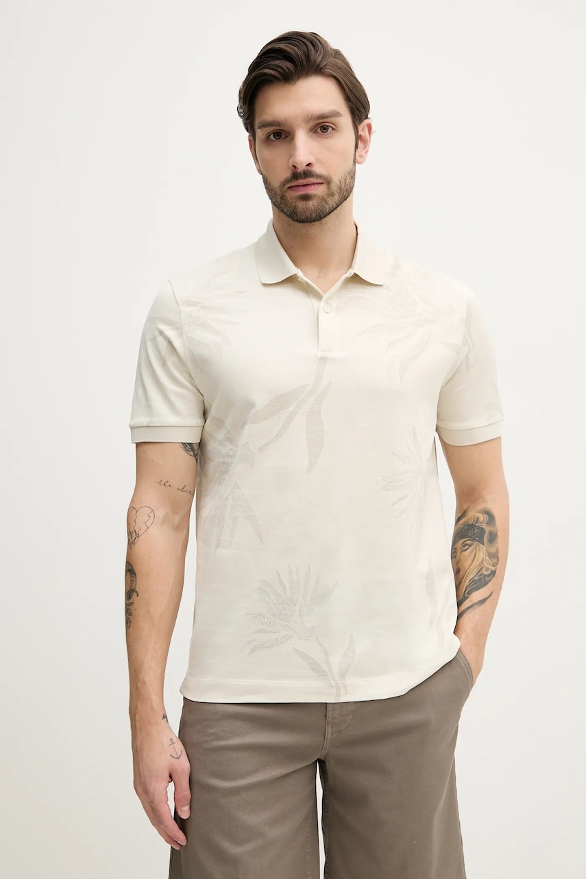 Βαμβακερό μπλουζάκι πόλο BOSS ανδρικό, χρώμα: μπεζ, 50536756