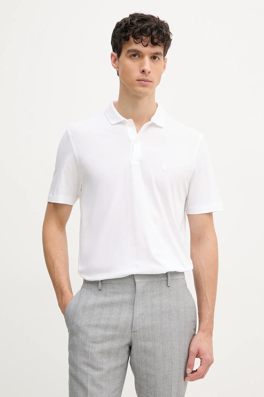Βαμβακερό μπλουζάκι πόλο BOSS ανδρικό, χρώμα: άσπρο, 50539814